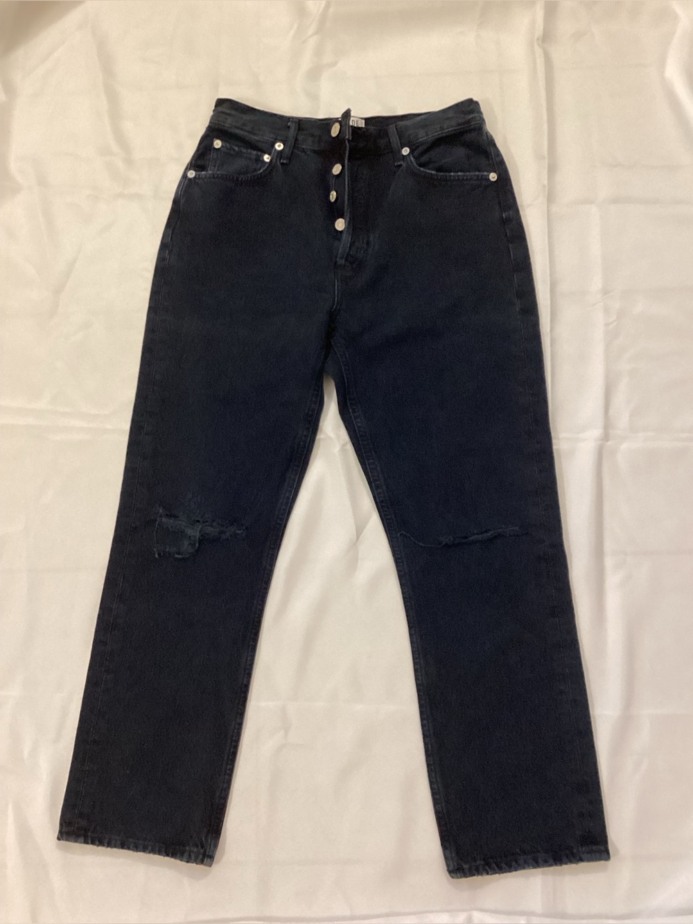Agolde Riley black button fly lack High-Waist Button-Fly Distressed Jeans sz 28